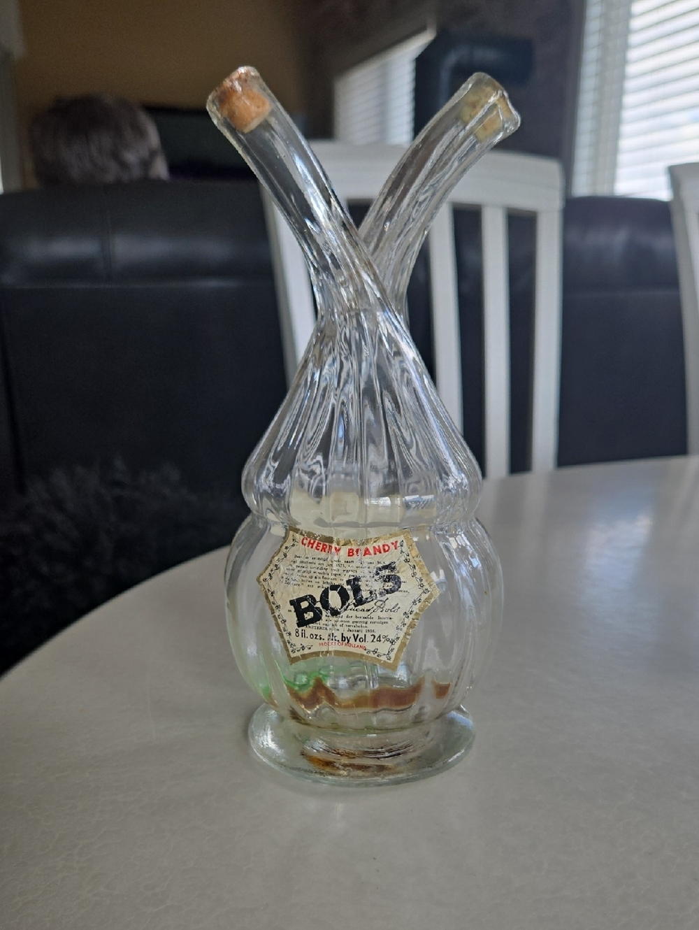Vintage Bols Two Compartment Liqueur Bottle For Cherry/Brandy